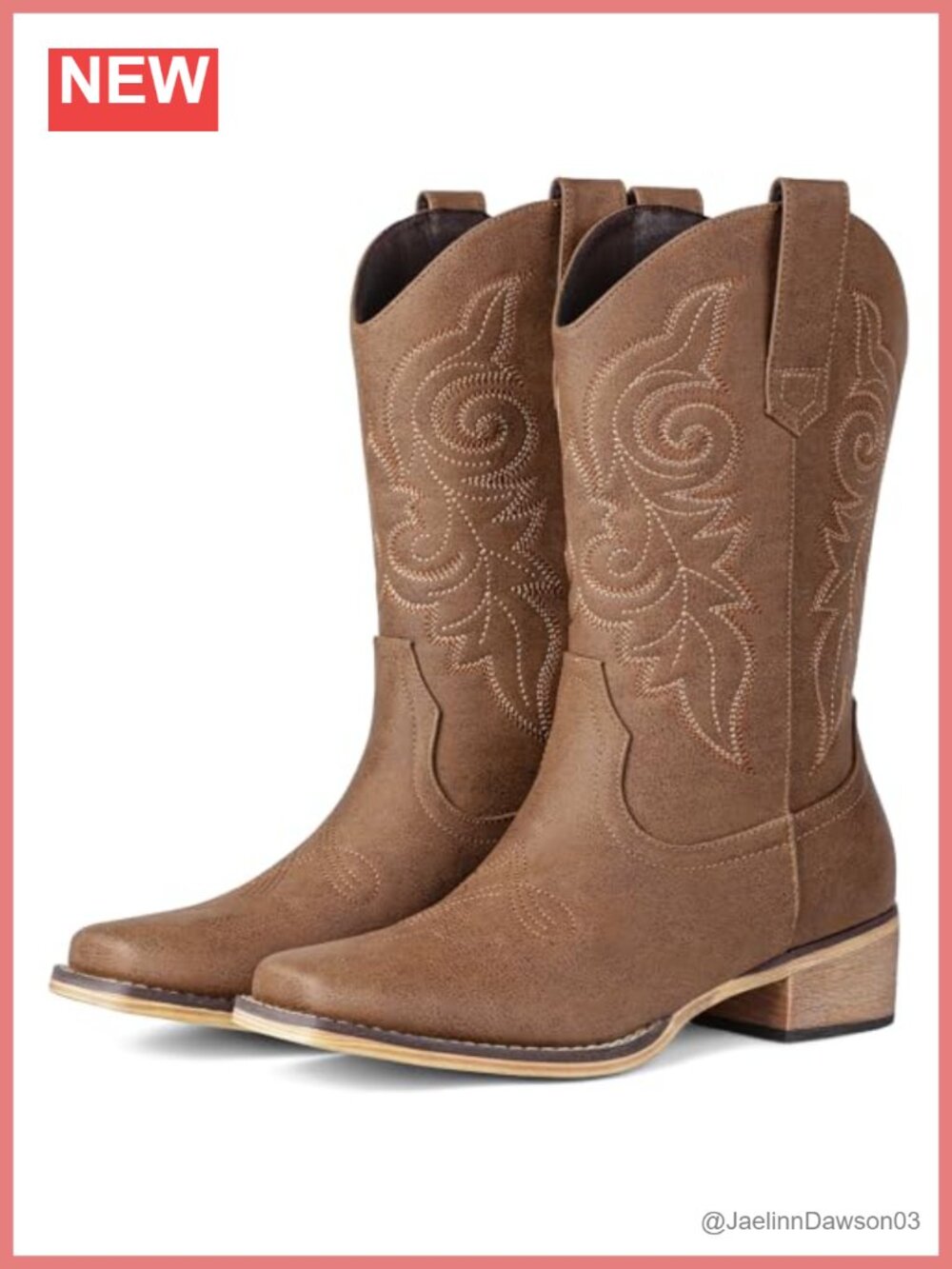 Women's Western Cowboy Boots Square Toe Mid Calf Low Chunky Heel Embroidered